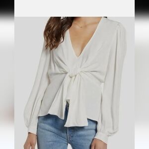Bardot Long Sleeve V-neck White Blouse Top 6